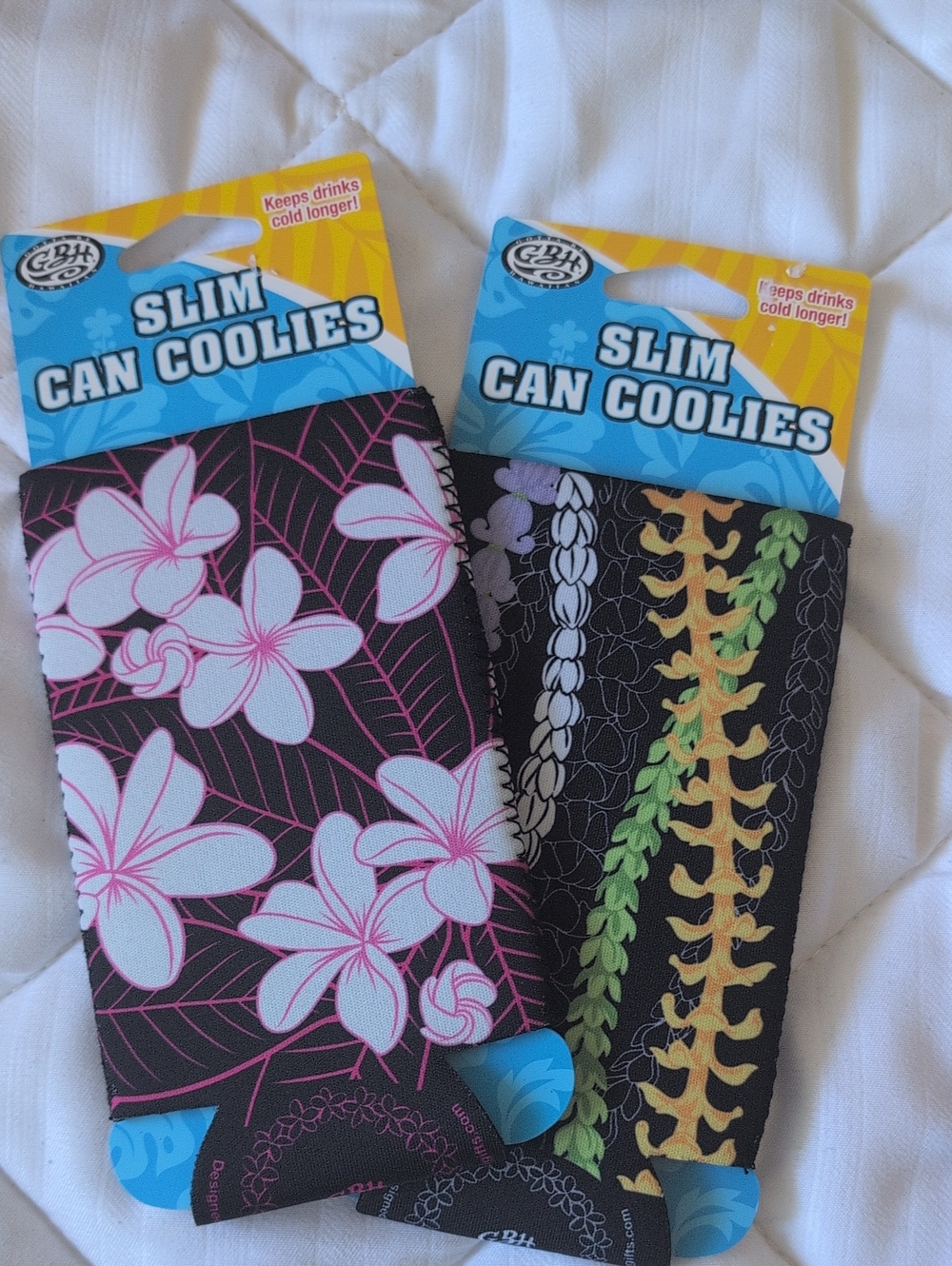 Pair Of New Hawaiian Design Slim Can Coolies